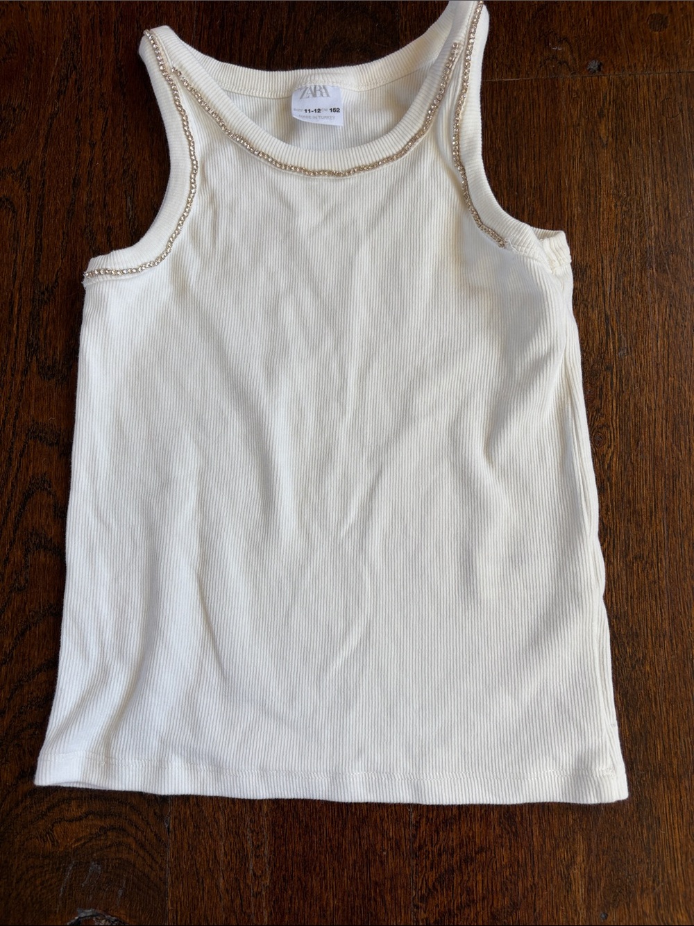Zara Cream Ribbed Tank with Beaded Trim